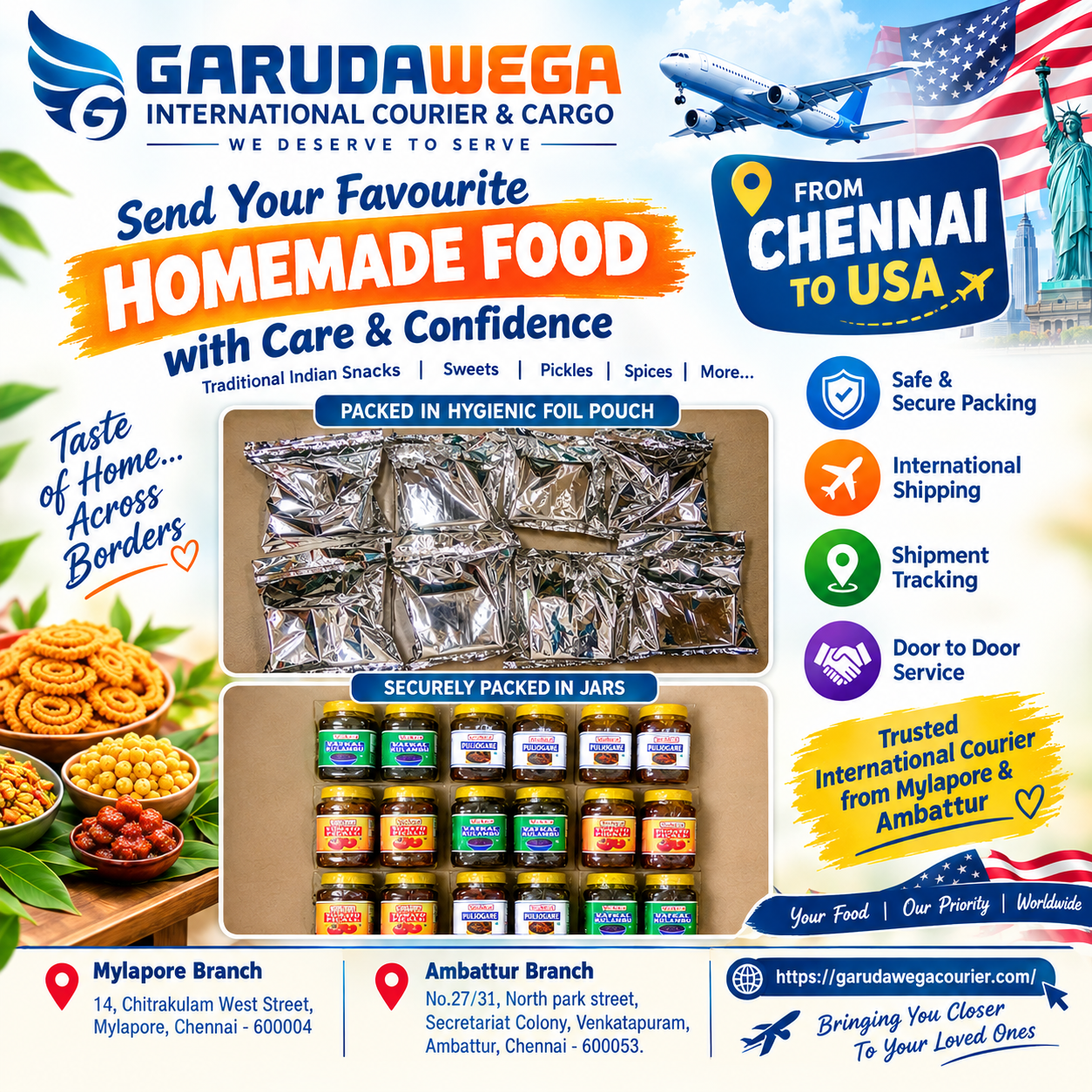 Home made Food Items Courier to USA from Mylapore